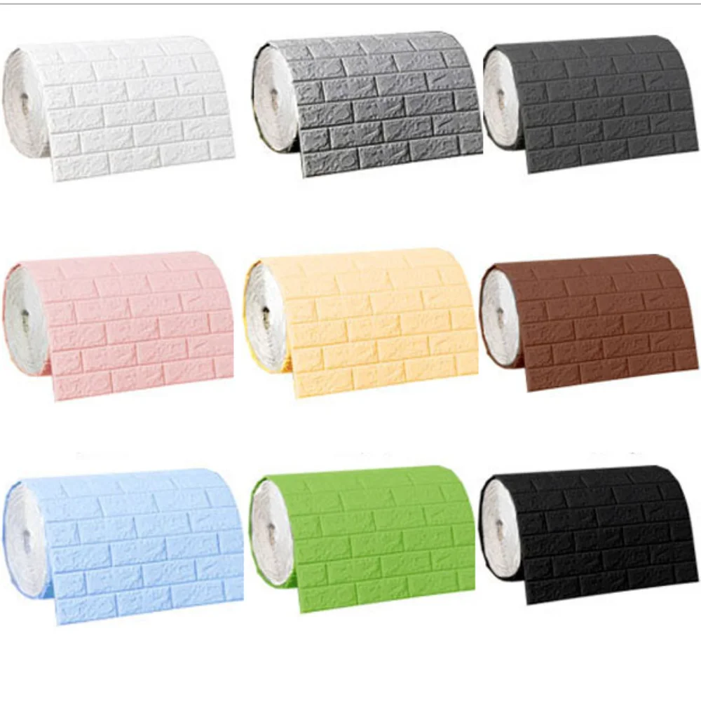 70cmX10m 3D Soft Foam Brick Wallpaper Sticker Roll DIY Self Adhesive Living Room Home Kitchen Bathroom Decorative Wall Wallpaper images - 6