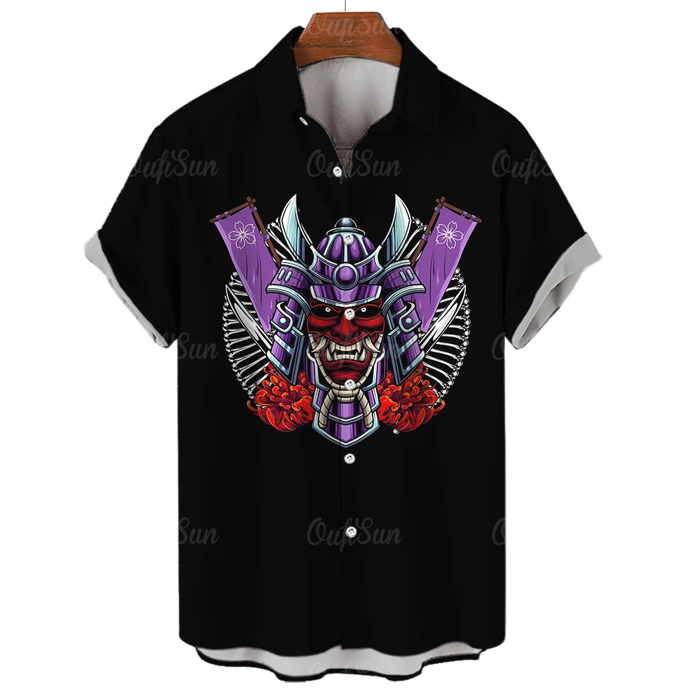 

Retro Men's Shirt Loose Samurai Horror Shirts Japanese Printed Camisa Masculina Oversized Casual Hawaiian Shirts And Blouses New