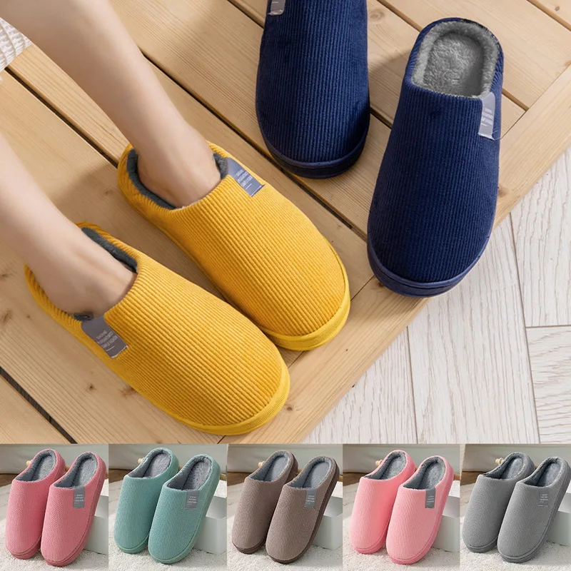 Хлопковые тапочки для спальни зимние тонкие домашние теплые пушистые женские