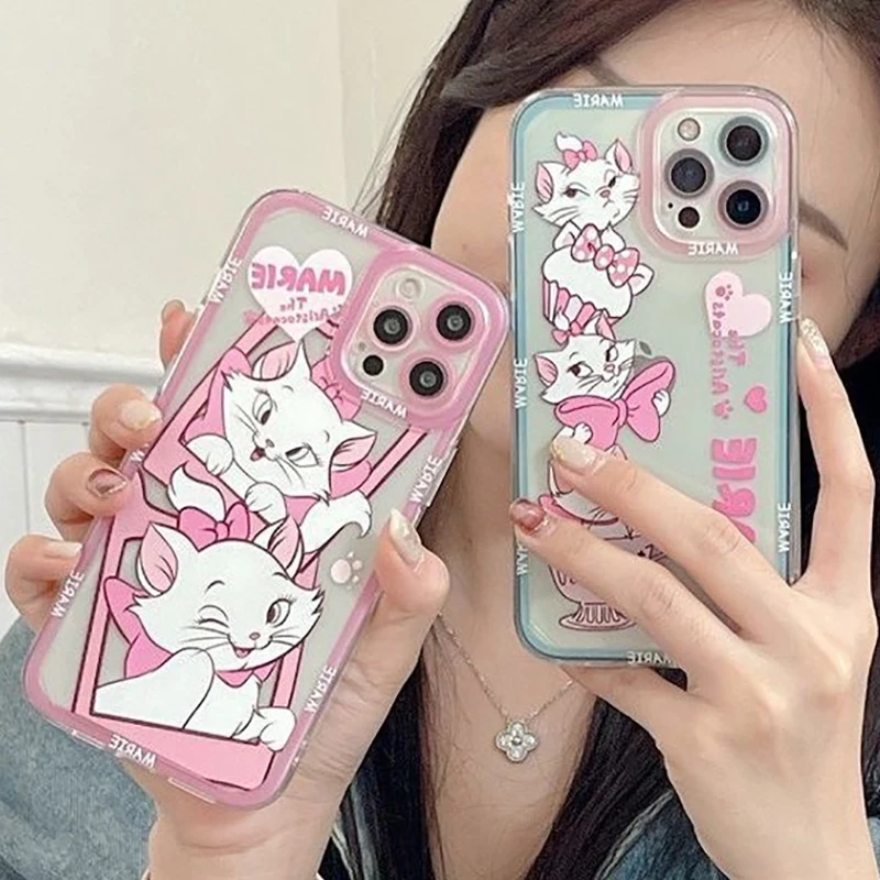 

INS Disney Marie Cat Phone Case for iPhone 11 12 13 Pro MAX 7 8 Plus X XR XS 13 pro Stylish Soft Silicone Case Girl Gift Shell