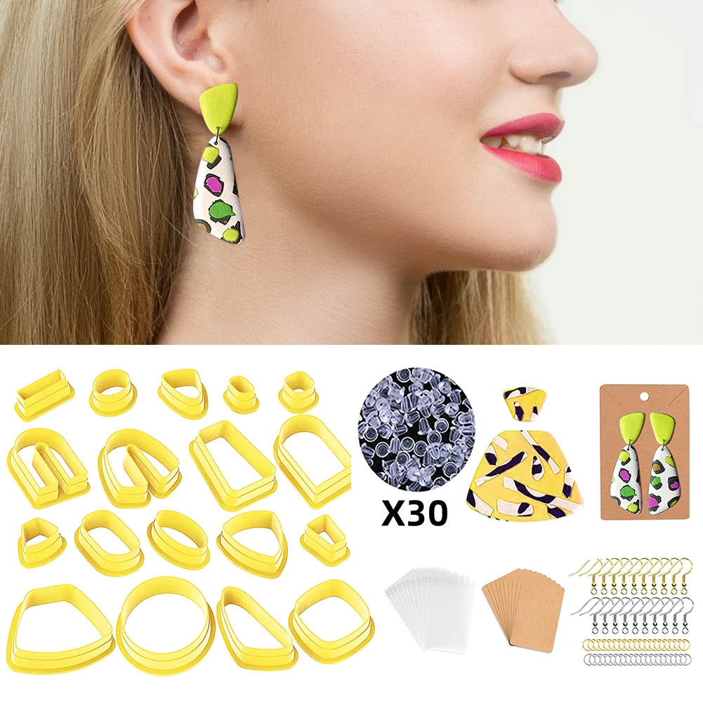 

18Pcs Polymer Clay Cutting Mould Pastry Cutter Tools DIY Clay Earring Cutters Plastic Jewelry Making with Earring Hooks Rings