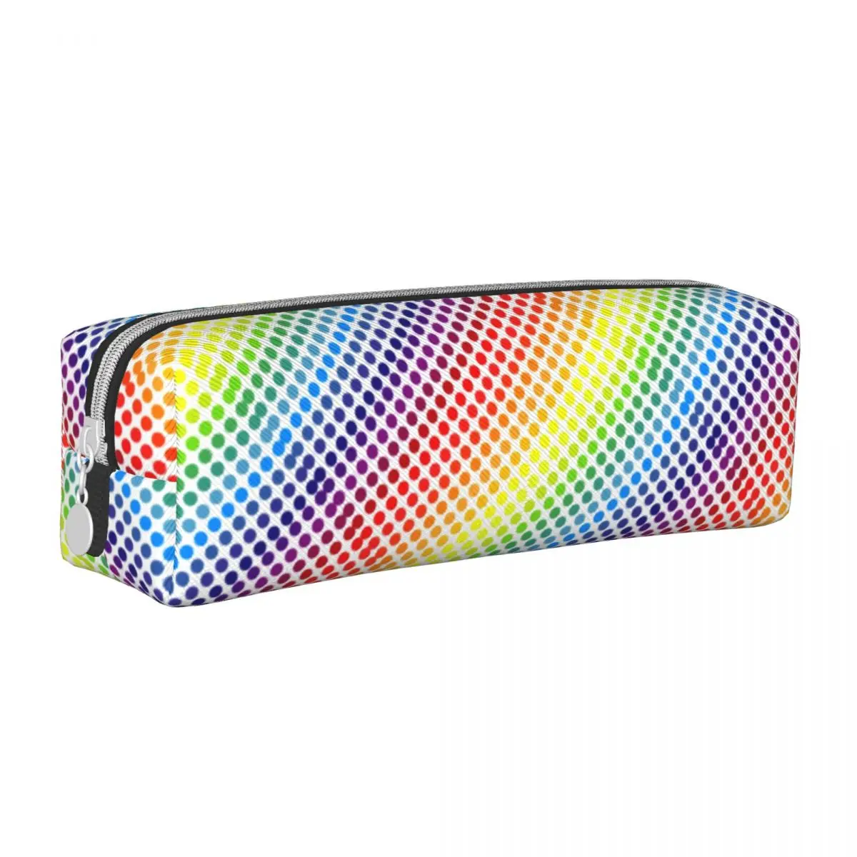 

Colorful Polka Dot Square Pencil Case Abstract Rainbow Stationery Simple Leather Pencil Box For Teens Zipper Pen Bag