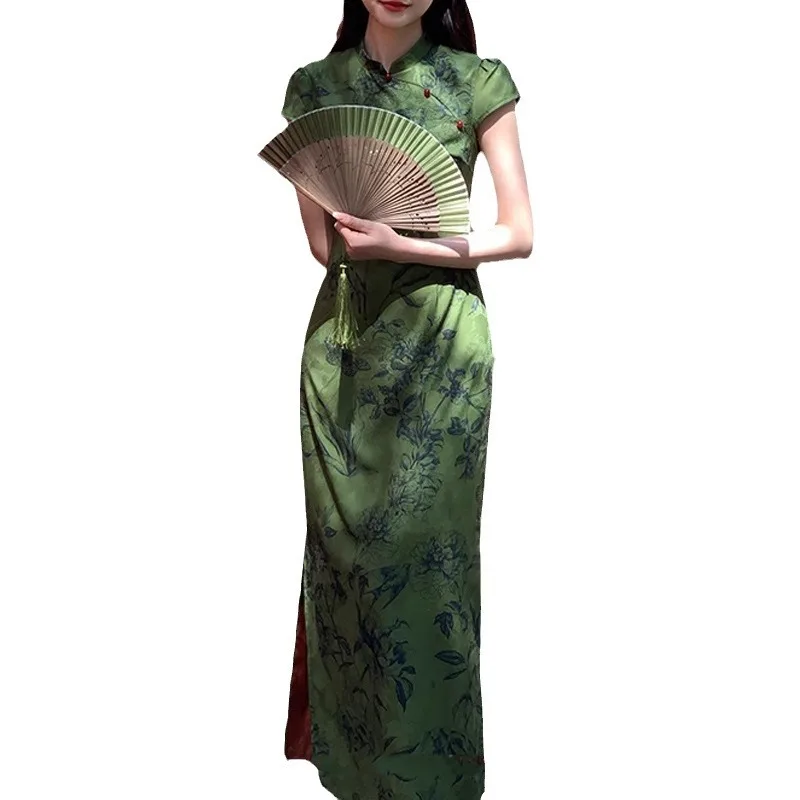 Женское длинное жаккардовое платье-Ципао в стиле ретро