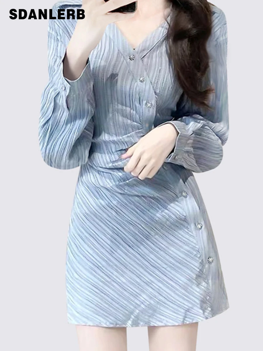 

2022 Autumn New Woman High-Grade Fashion V-neck Tight Waist Sheath Dress for Women Long Sleeve Elegant Mid-length Dress