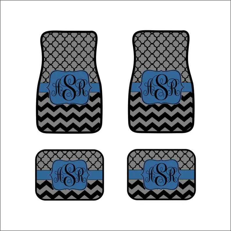 

Monogram Car Floor Mats Front Car Mats Rear Car Mat Custom Car Mats Personalized Car Gift Sweet 16 Gift Black Gray Chevrons Dese