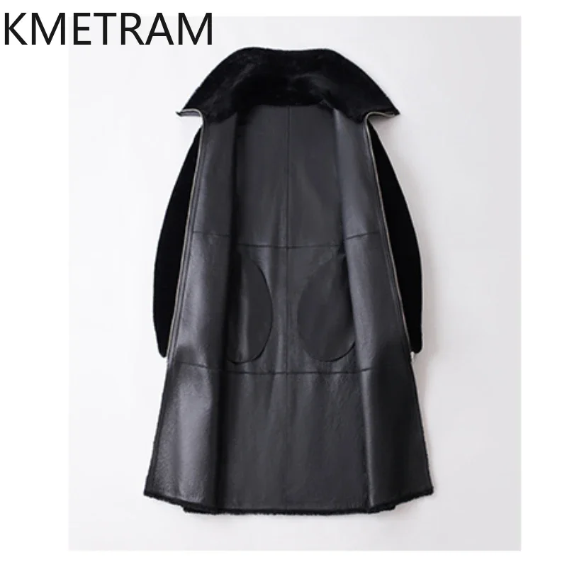 Шуба из натуральной мериносовой шерсти женская длинная черная куртка