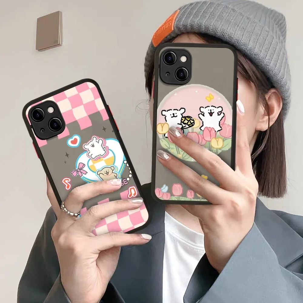 

Line Dog Cute Phone Case For IPhone 14 11 12 13 Mini Pro Max 8 7 Plus X XR XS MAX Translucent Matte Cover