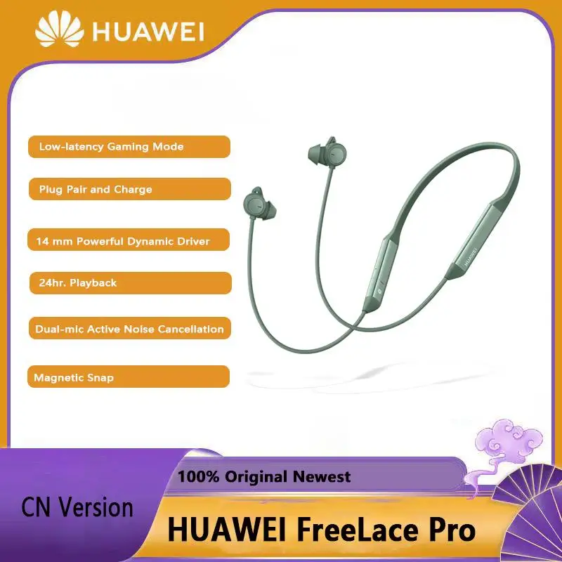

Беспроводные наушники HUAWEI FreeLace Pro, наушники с двойным микрофоном и активным шумоподавлением, мощные динамические наушники с шейным ободом, 14 мм