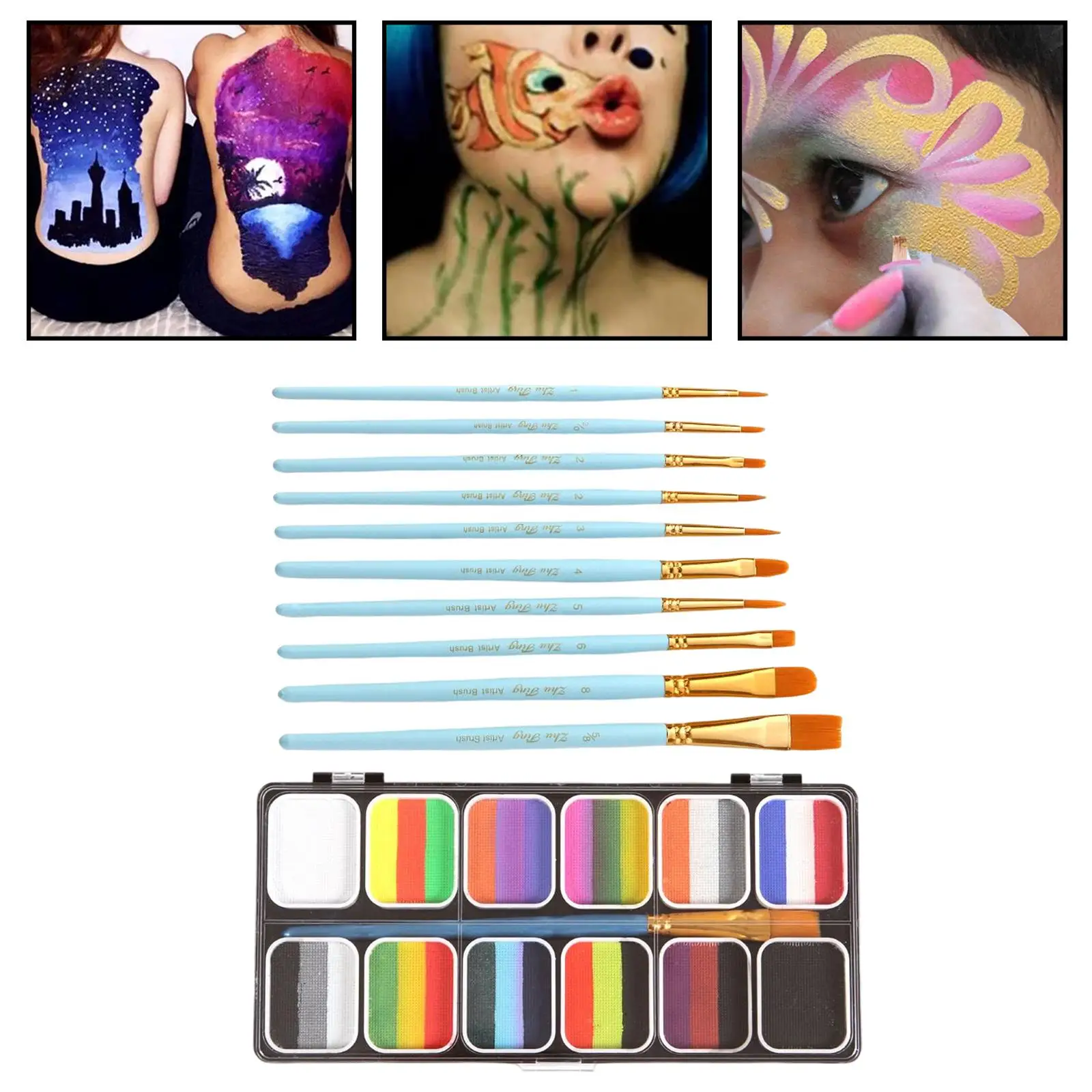 Face Body Paint Facepaints with Brushes Washable Professional Cosmetic Makeup Palette for Halloween Stage Performance Holiday
