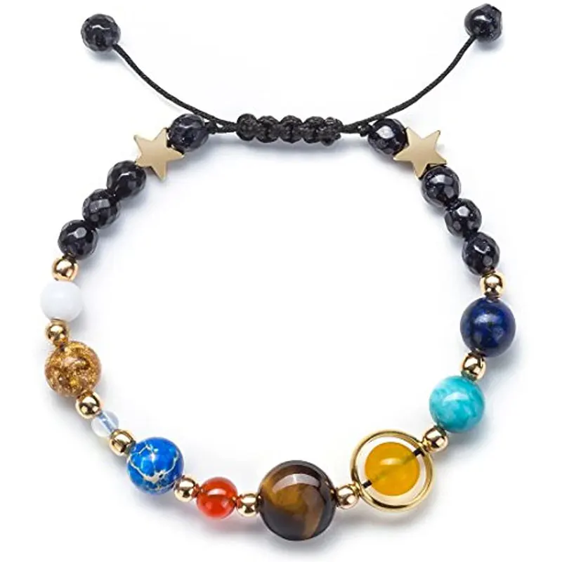

2022 Handmade Galaxy Solar System Bracelet Universe Eight Planets Star Natural Stone Beads Bracelets Bangles