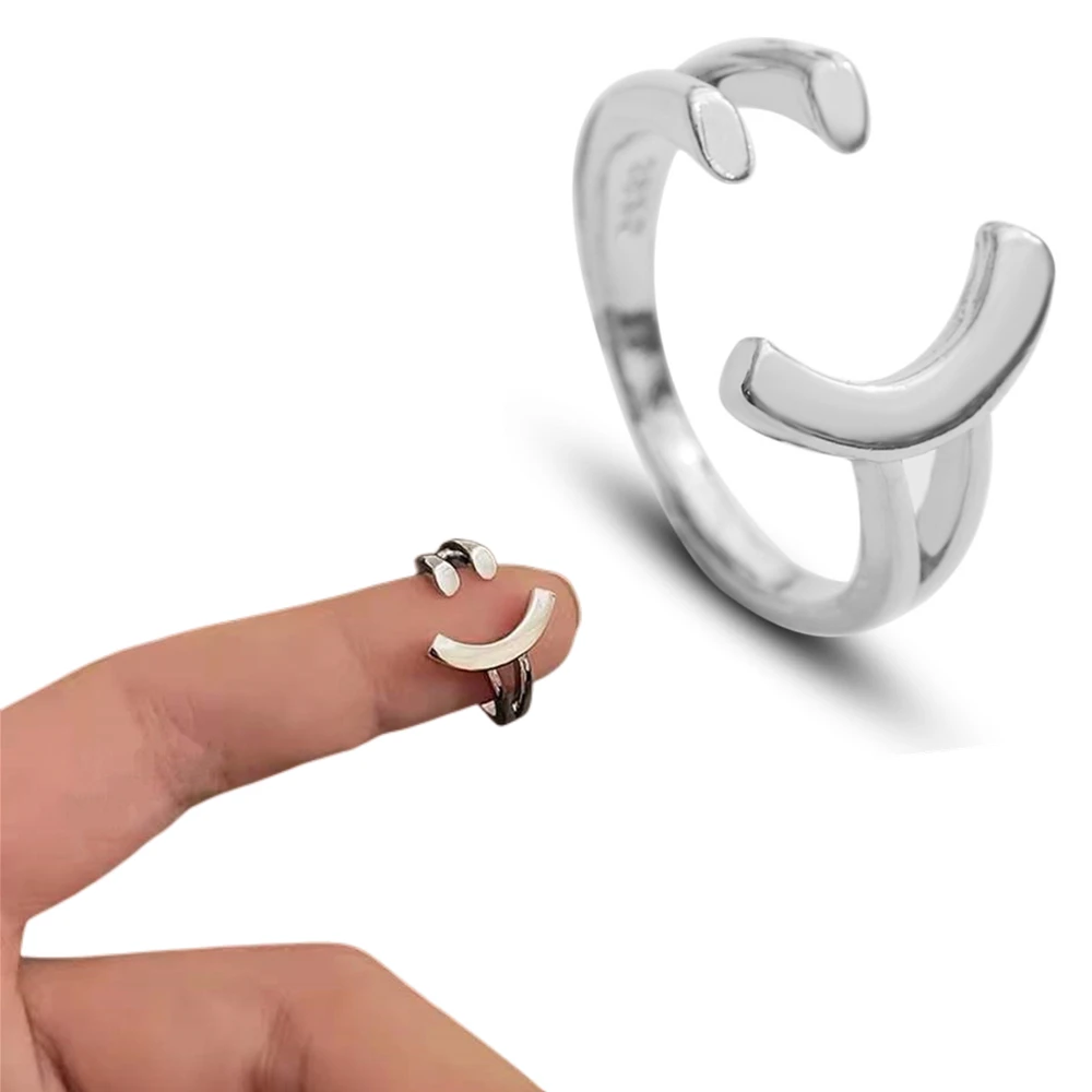 

Creative Design Smiley Face Rings for Women Fashion Silver Color Open Rings Adjustable Girls Index Finger Ring Jewelry Gift