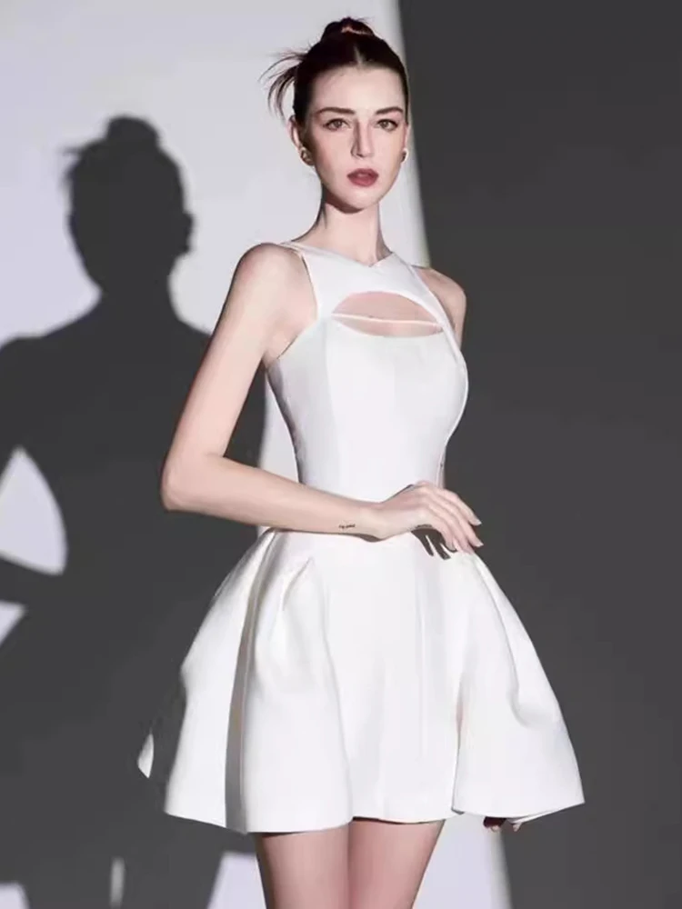 Женское ажурное платье без рукавов DEAT однотонное Плиссированное вечернее