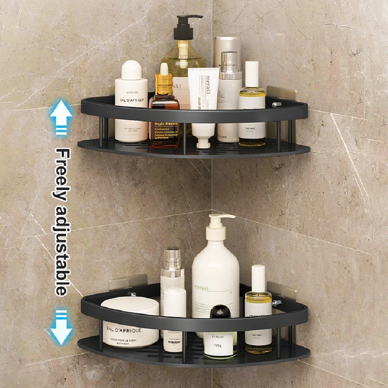 bathroom corner shelf without drilling rustproof space aluminum shower storage rack shampoo holder bathroom accessories free global shipping