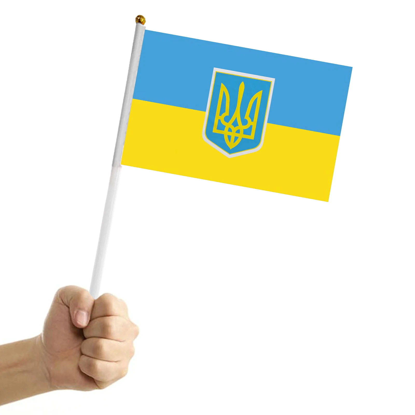 

50pcs Ukraine Stick Flag Ukraine 14*21CM HandHeld Mini Flag With White Pole-Vivid Color and Fade Resistant