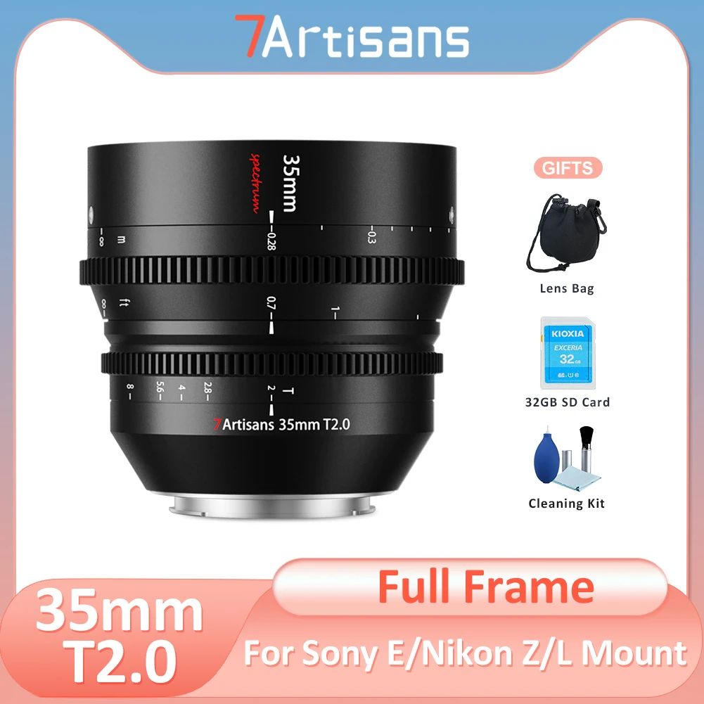 

7artisans 7artisans 35 мм T2.0 Полнокадровый кино объектив с большой диафрагмой для Sony E Nikon Z Leica L Sigma L Panasonic L A6600 Z7II Z9