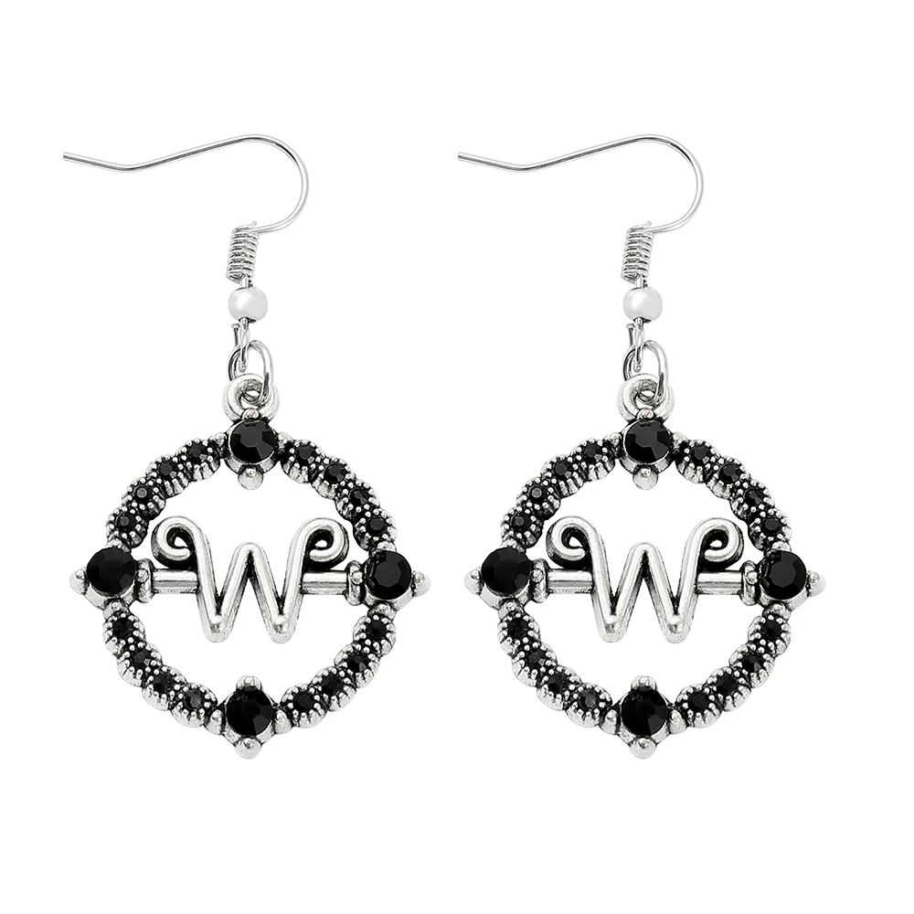 

Wednesday Addams Earrings Punk Style Black Letter W Rhinestones Pendant Ear Drop Earrings Fashion Party Jewelry Accessories Gift