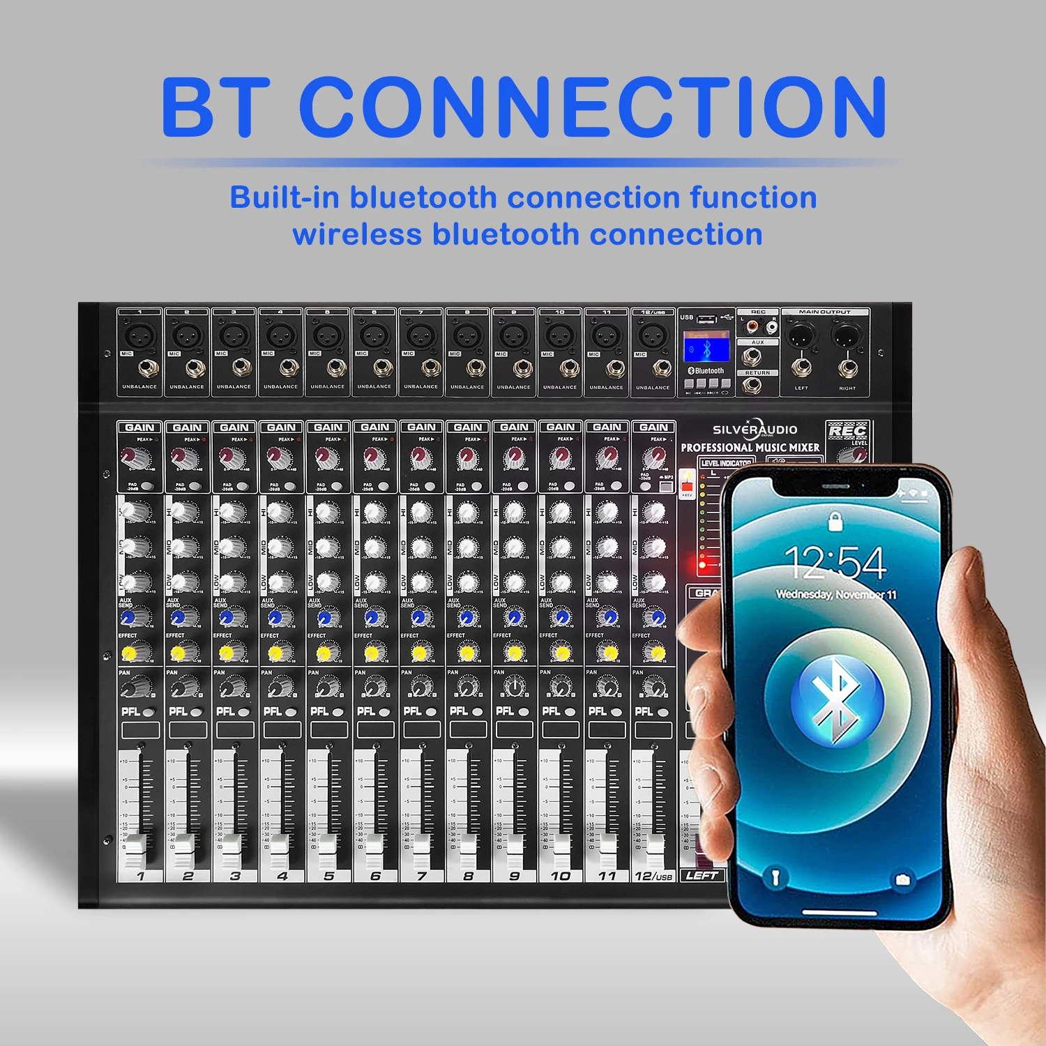 GAX-PMX12 Профессиональный 12-канальный микшер 500 Вт + 48 В Фантомное питание 16 DSP