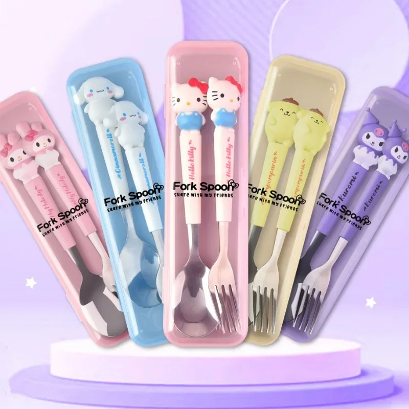 

Sanrio Hello Kitty Cinnamoroll My Melody Pompompurin Kawaii Cartoon Children Spoon Fork Chopsticks Cute Stainless Steel Cutlery