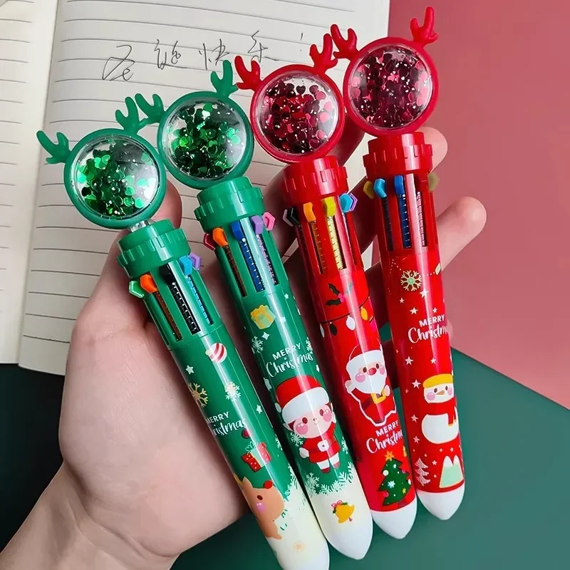 

0.5mm Colorful Ink Ballpoint Pens Christmas Sequins 10 Colors Gel Pens Kawaii Press Pen Kids Gifts Office Supplies Stationery