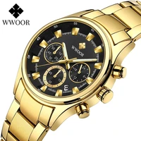 2022 wwoor top luxury mens watches original gold black quartz clock chronograph sport waterproof wristwatch relogio masculino