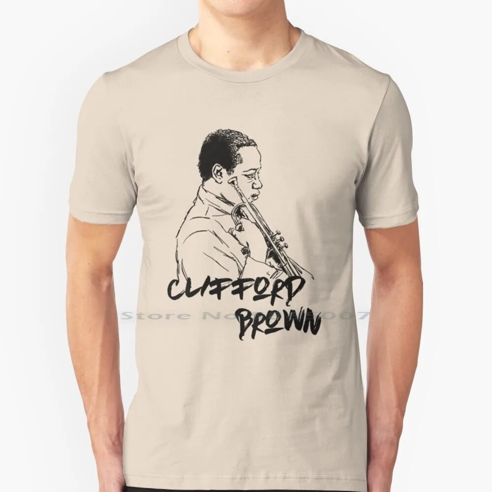 

Brown T Shirt 100% Cotton Brown Portrait Vintage Retro Jazzman Jazz Lover Big Size 6xl Tee Gift Fashion