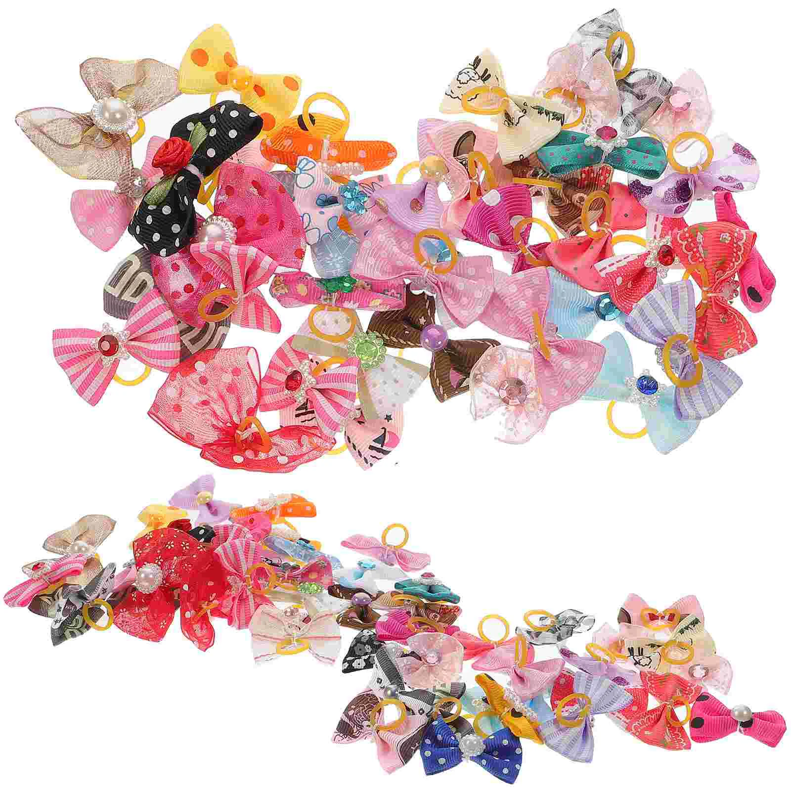 

50Pcs Small Bows Multicolor Hair Bows with Rubber Bands Elastic Hair Bands Bowknot Headwear for Cat ( Mixed Color )