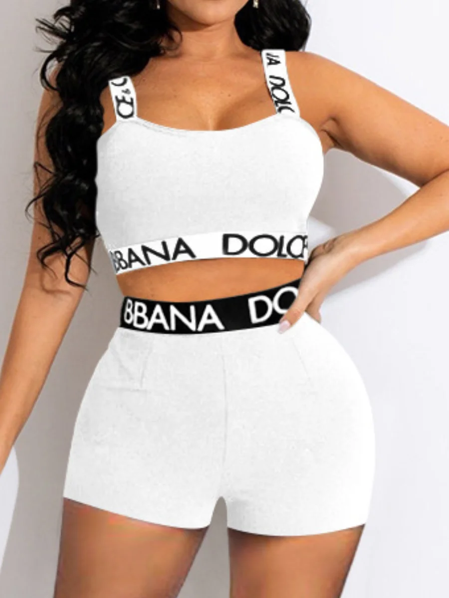 

LW Cami Letter Print Shorts Set