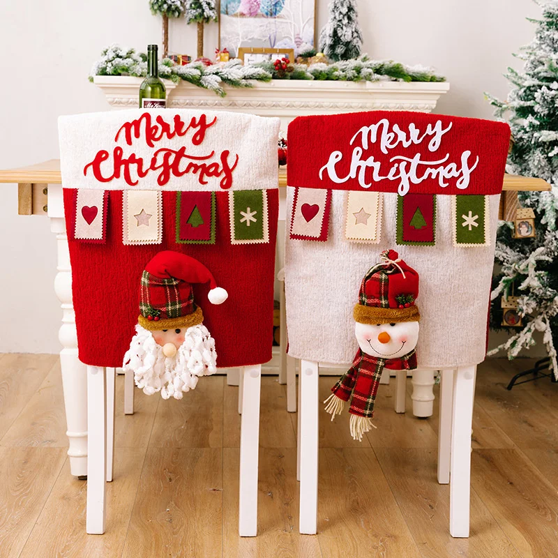 

2024 Merry Christmas Chair Cover Reusable 3D Santa Claus Elk Snowman Chair Seat Cover Happy New Year Supplies Home Decoration