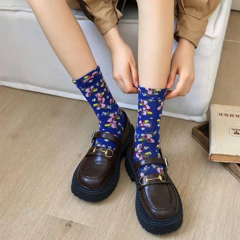 5 Pairs Cute Printing Socks Woman Leg Warmers Fashion Winter Socks Long High Quality Pure Cotton Socks Women Kawaii Accessories