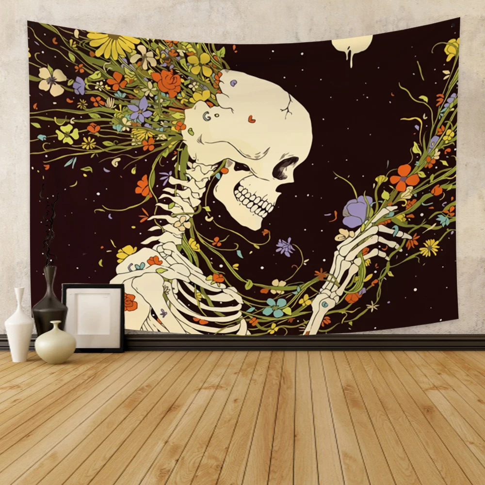 

95*73cm Skull Flowers Tapestry Hanging Wall Tapestry Bedroom Aesthetic Decor Colorful Tapestry Decorations Tapestries Aesthetic