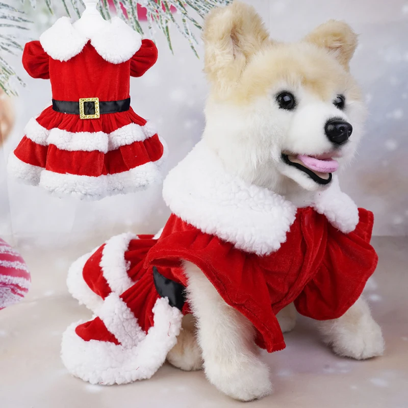 

Christmas Coat Dog Clothes Dog Dress Xmas Dress Red Skirt Pets Cat Warm Dress Bow Skirt Comfortable Pet Supplies Dog Costume