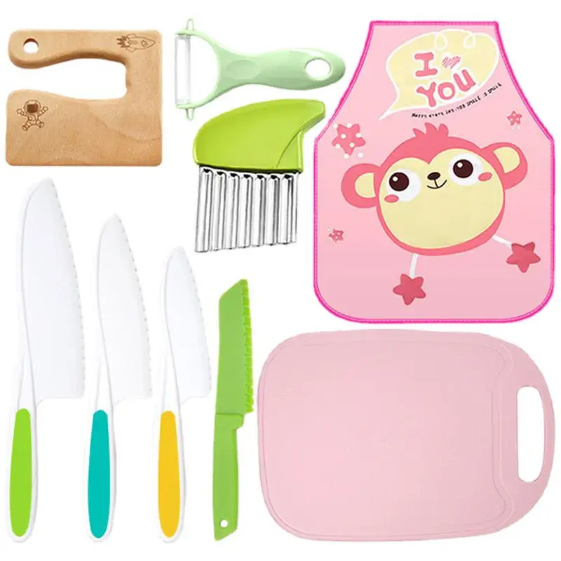 

Детские кухонные ножи, милые детские кухонные инструменты, набор деревянных детских ножей для приготовления пищи, безопасные кухонные ножи с зубчатыми краями