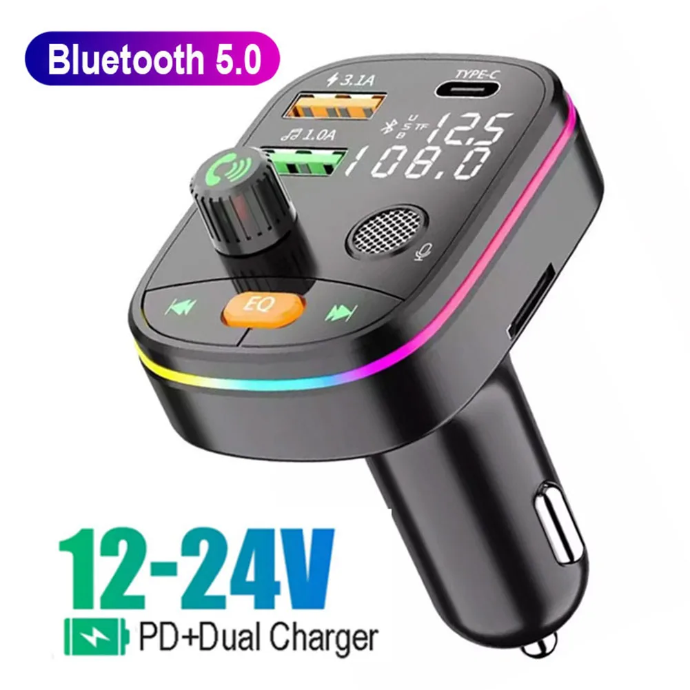 FM Transmitter Bluetooth 5.0 Wireless FM Modulator Dual Monitor PD 20W Fast Charge Dual USB Charger Hands Free Car Kit