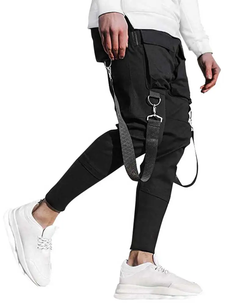 

ZAFUL Men's Cargo Pants Casual Techwear Pants with Multi Pockets Solid Elastic Beam Feet Streetwear Sports Tooling Trousers