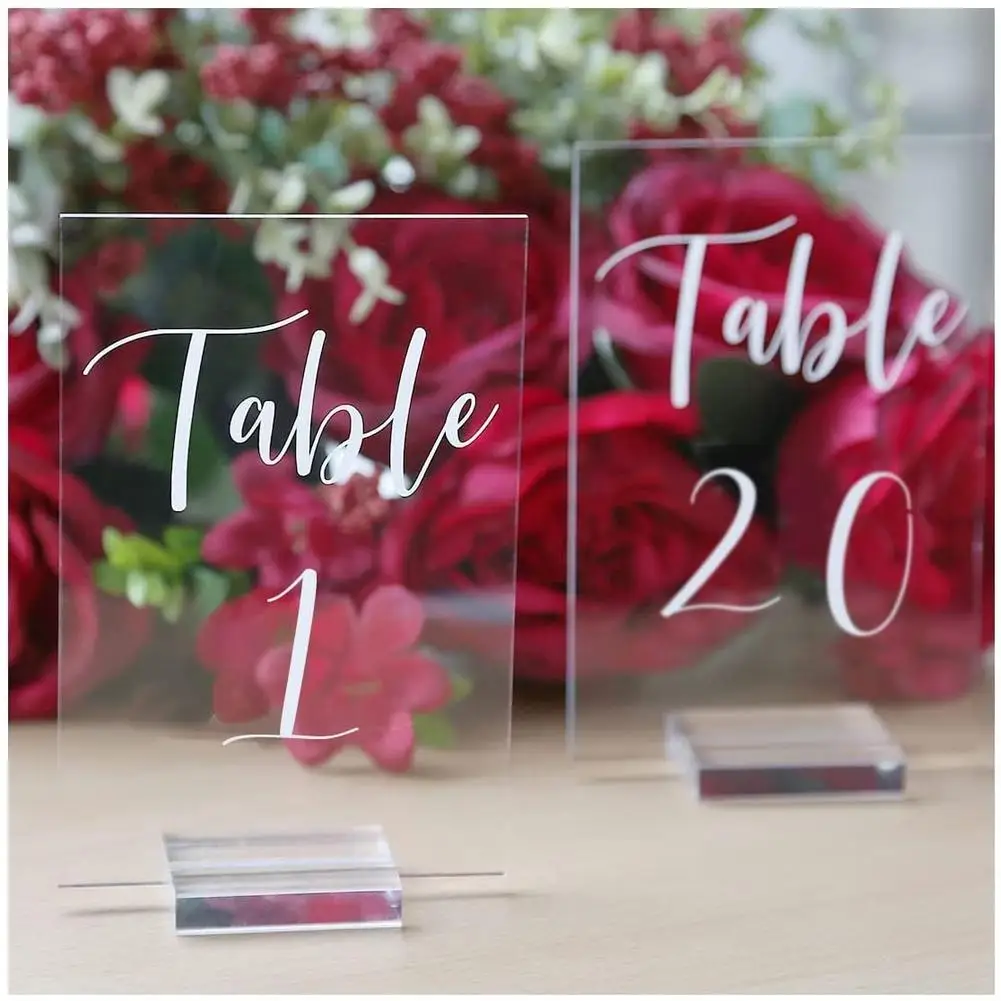 

Transparent Acrylic Table Number 1-20 With Stand For Wedding Reception Birthday Event Party Decoration