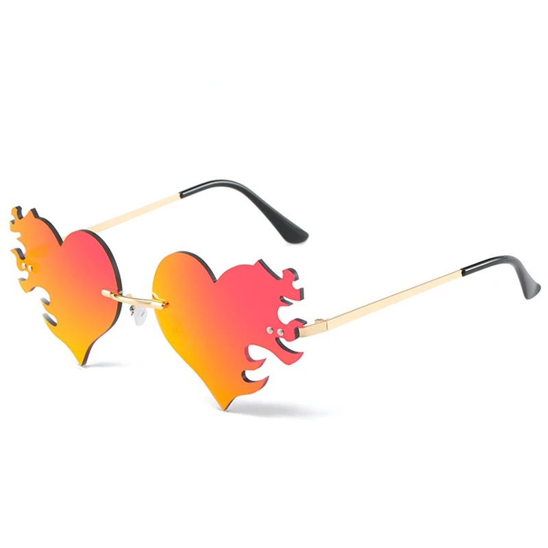 

Fashion Unique Love Heart Flame Shape Women Sunglasses Clear Ocean Mirror Lens Shades UV400 Retro Rimless Men Sun Glasses Activi