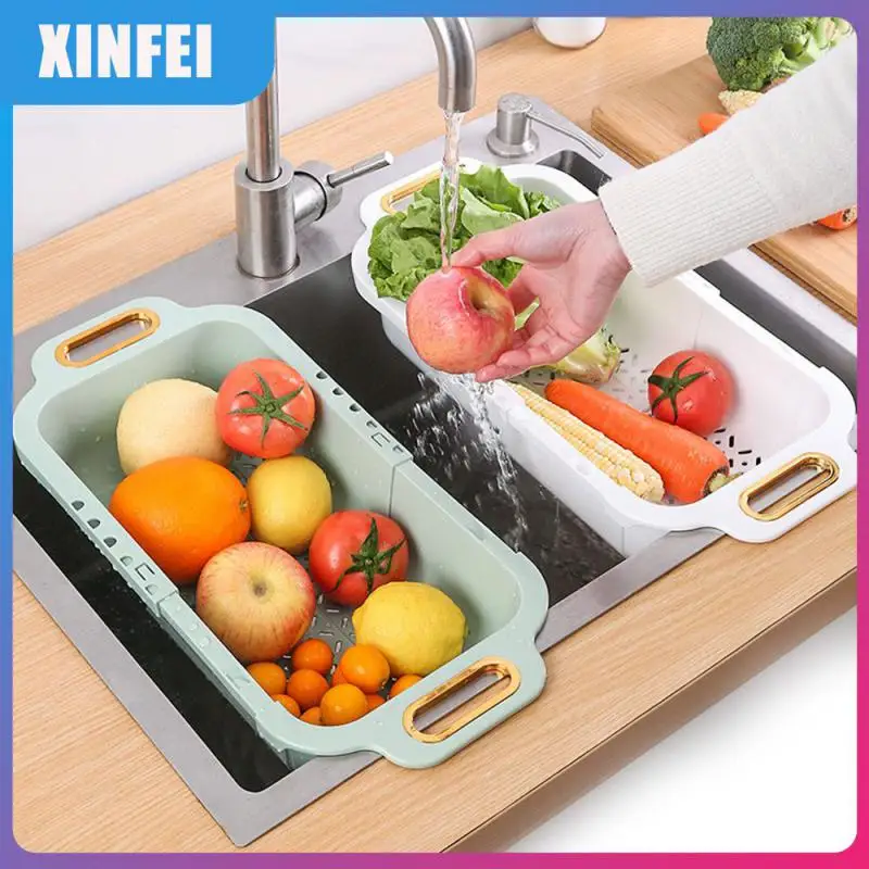 

Freely Retractable Kitchen Wash Basin Baskets Double-layer Design Home Sink Filter Basket Fine Drain Hole Design Fruit Plate