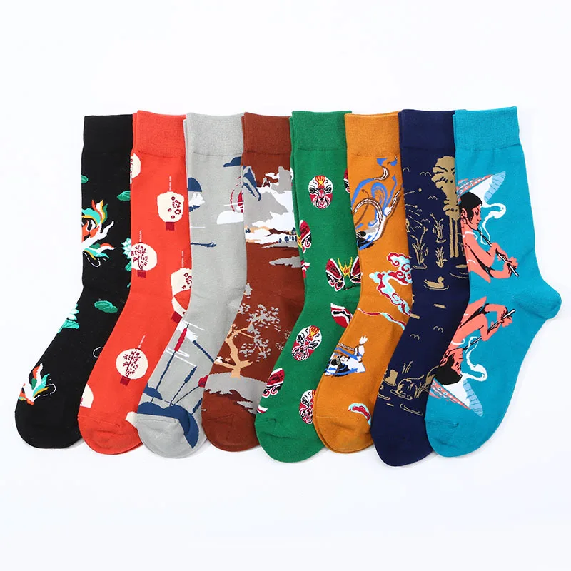 Fashion Men Cotton Socks Original Design Chinese Style Trendy Socks Spring and Autumn Cotton Sock for Men Women Skateboard Sock