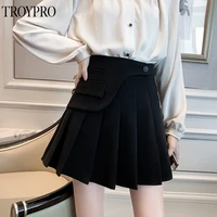 troypro 2022 winter new fashion a line high waist thin wool material pleated skirt with safety pants anti exposure miniskirt