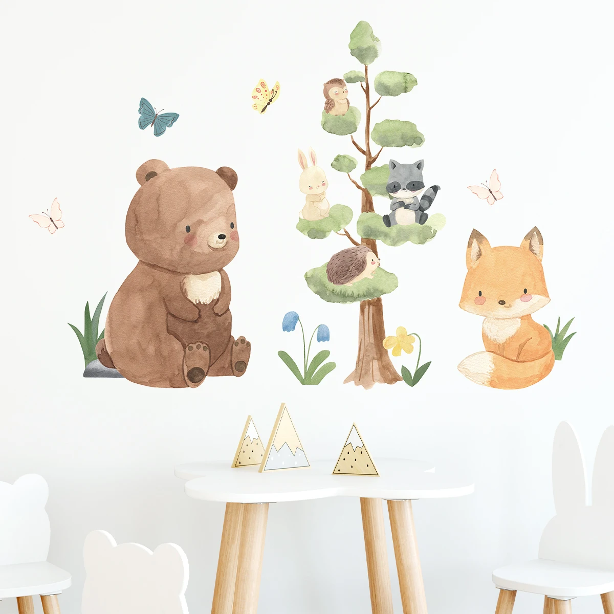 

Наклейки На Стену С Мультяшными Животными - Медведь, Лиса, Кролик, Милые Животные, Декоративные Наклейки Для Детской Комнаты