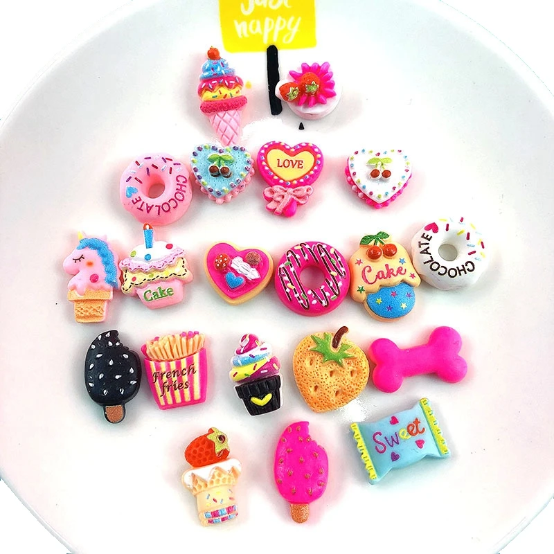 

NEW Mini Kawaii Mixed Cake Ice Cream Lollipop Doughnut Resin Patch DIY Manual Hairpin Ring Mobile Phone Case Decor Materials
