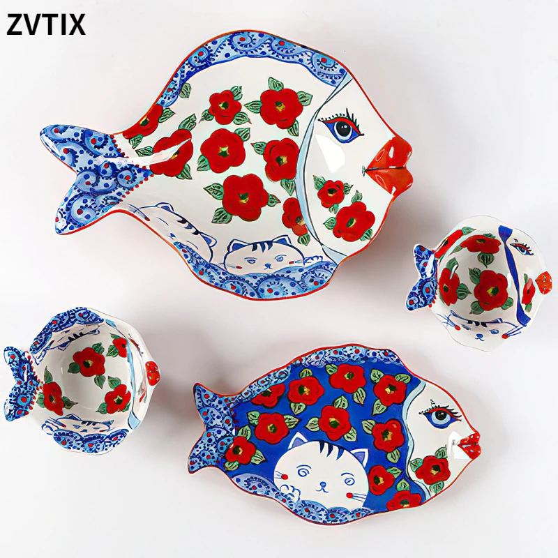 

Ceramic Dish Fish Cutlery Pasta Bowl Soup Rice Bohemian Dinner Deep Dish Home Steak Dessert Cake Kitchen Crockery Food Container