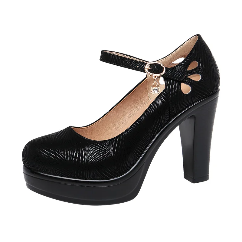 Plus Size 43 New Spring Red Black Women Platform Buckle Strap Square High Heels 2022 Fashion Pumps Mary Jane Shoes Ladies A0013