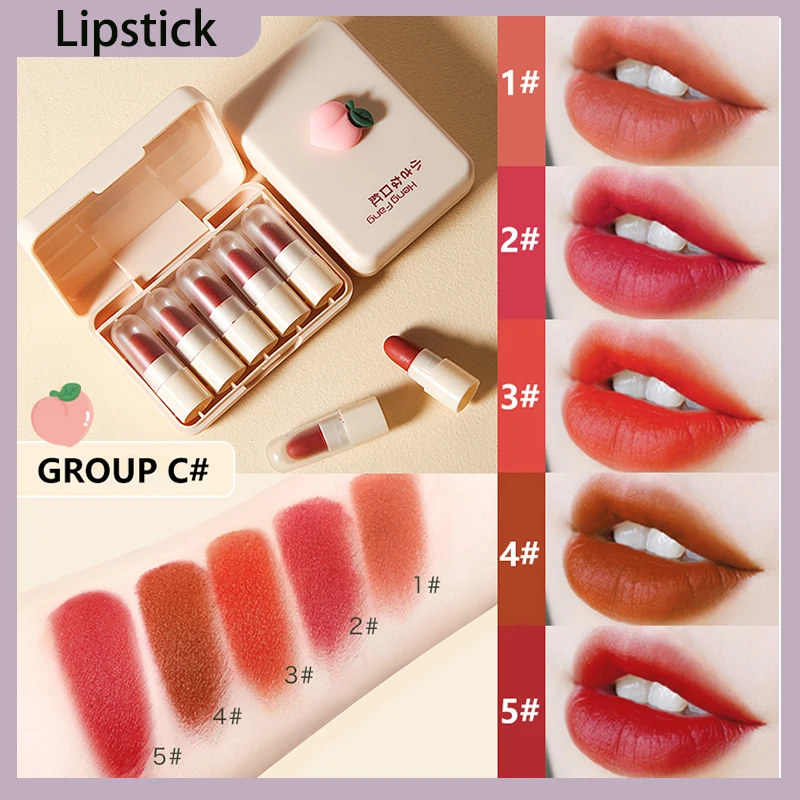 

Набор маленьких губ с туманом, 5 шт., милые мини-помады, долговечные сексуальные красные женские тинт для макияжа губ, матовая бархатная Пома...