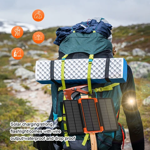 Складной аккумулятор на солнечной батарее емкостью 20000 мАч с 3 солнечной панелью, беспроводное зарядное устройство Qi, внешний аккумулятор для iPhone, повербанк для кемпинга