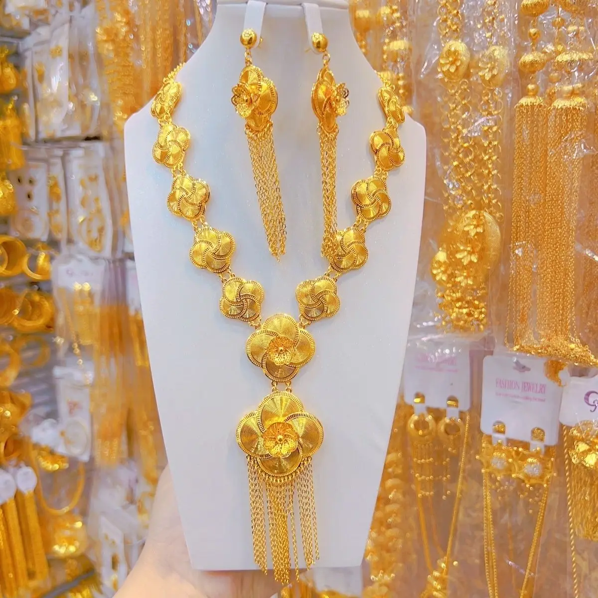 Новые позолоченные серьги-колье в Дубае для женщин комплект ювелирных изделий