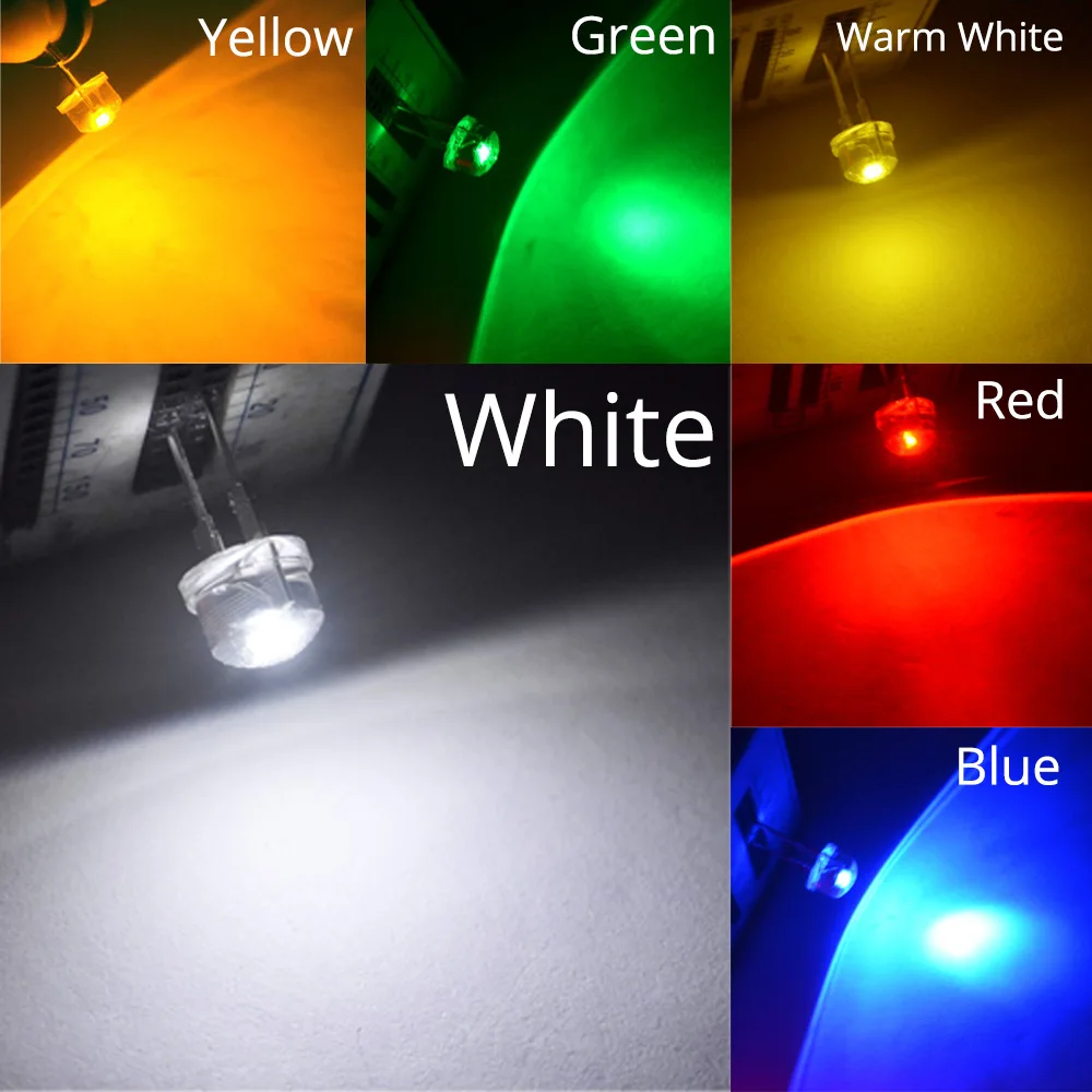 50Pcs 8mm LED White Red Yellow Blue Green Super bright Diode Led Power Straw Hat Lamp Bead Light Bulbs Emitting Diode Lamp images - 6
