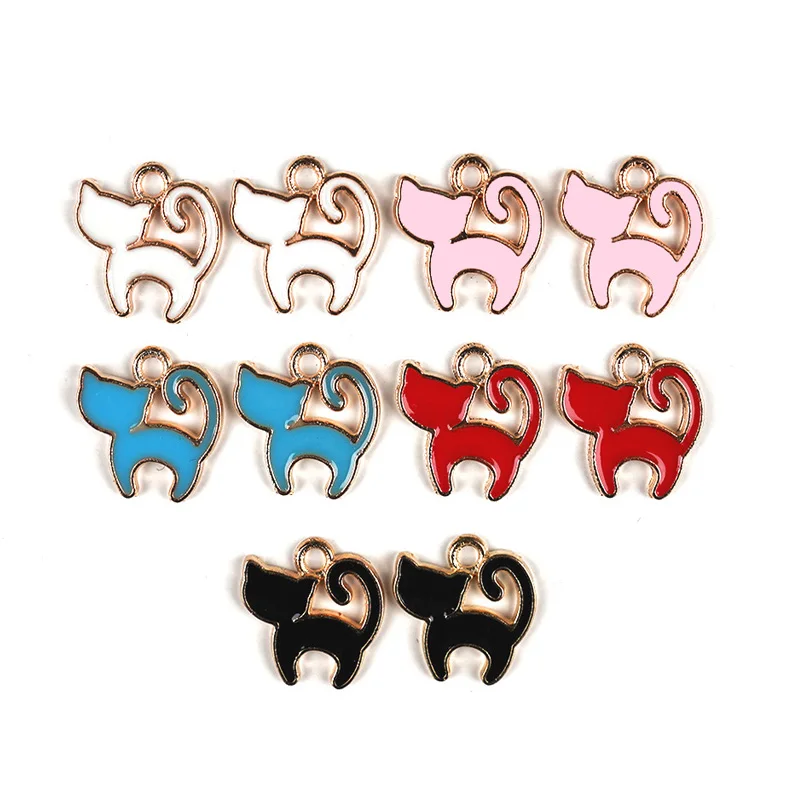 

20pcs multi-color jumping cat cute kitten diy alloy oil drip jewelry accessories necklace keychain pendant handmade Animals
