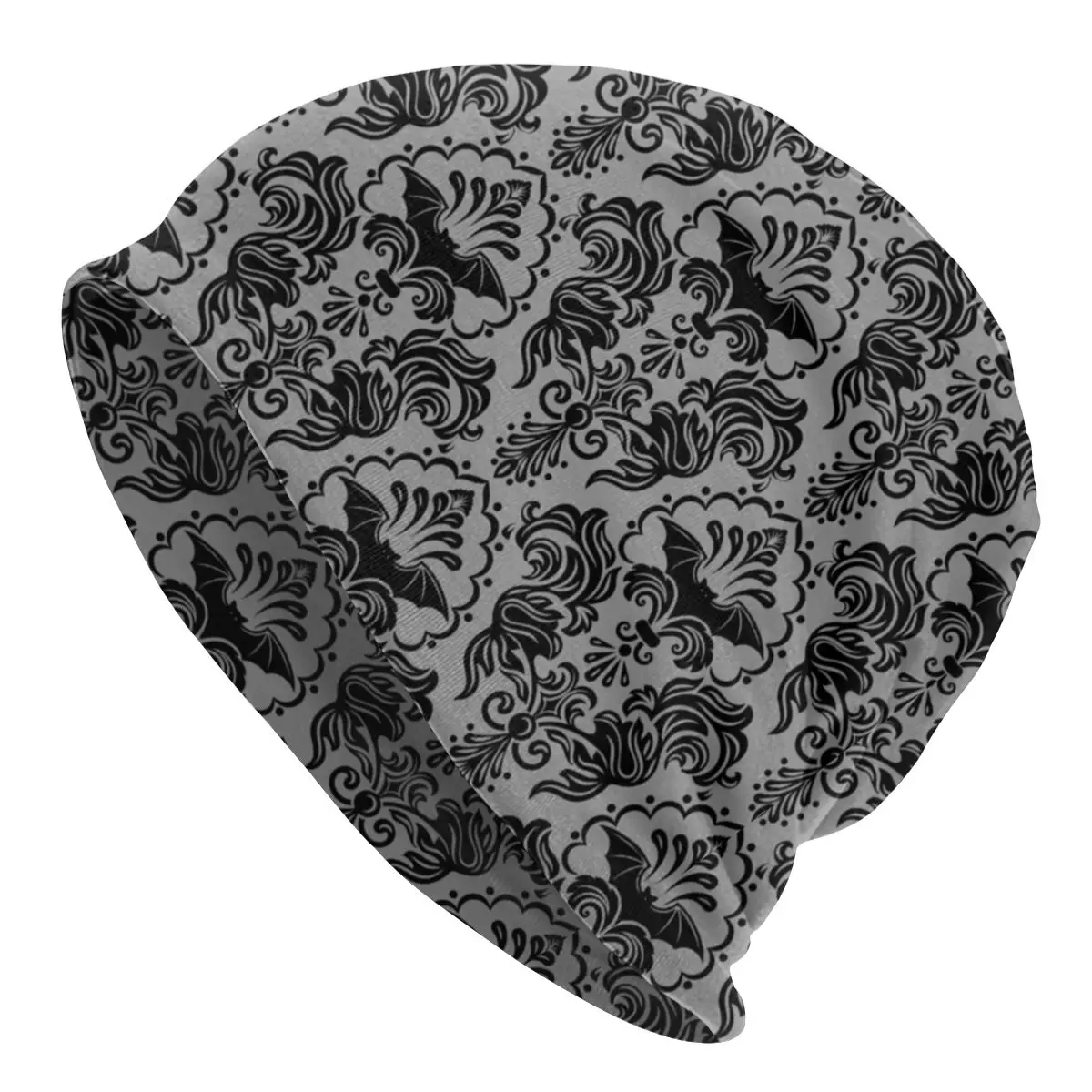 

Halloween Spooky Bat Damask Bonnet Femme Fashion Knitted Hat For Women Men Warm Winter Beanies Caps