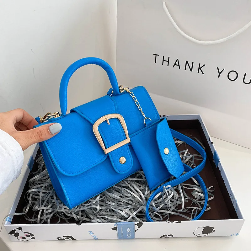 

New 2023 Spring Women Bag Diamond Thick Chain Handbags Small Square Shoulder Messenger Bag Klein Blue Fashion Crossbody Bag